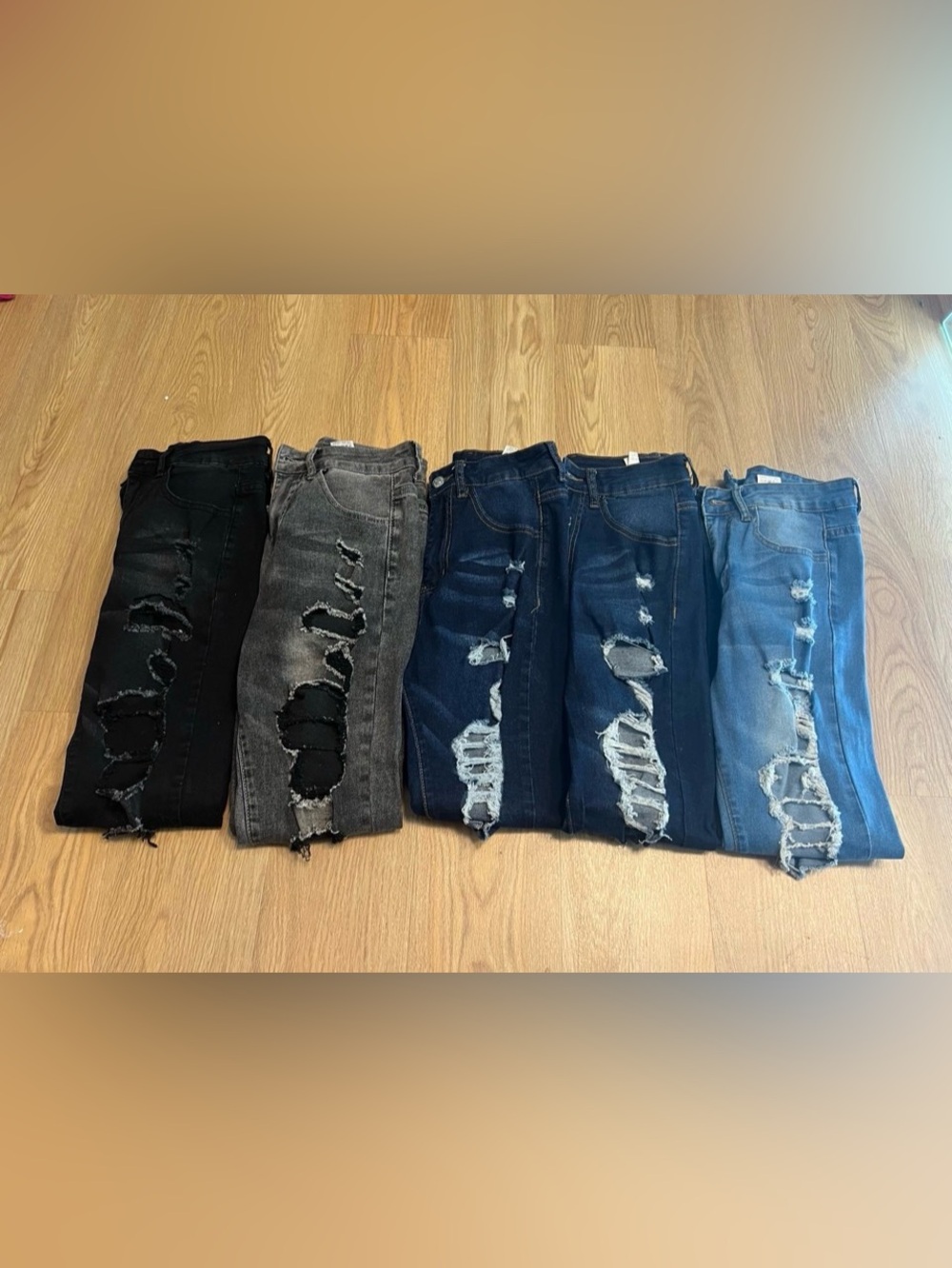 SHEIN High-Rise Ripped Jeans - Black, Gray & Dark Blue